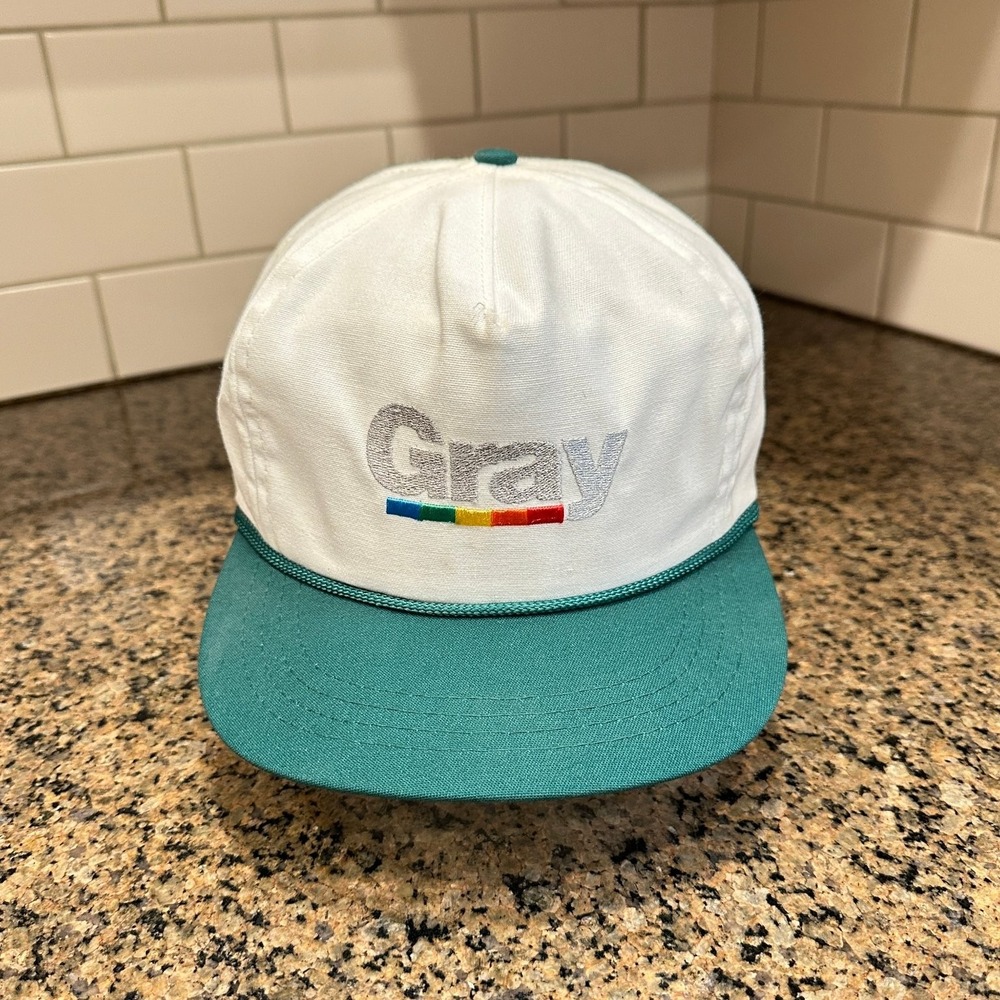 Gray Construction Vintage Rope Hat White Green Strapback Men OS Cotton USA
